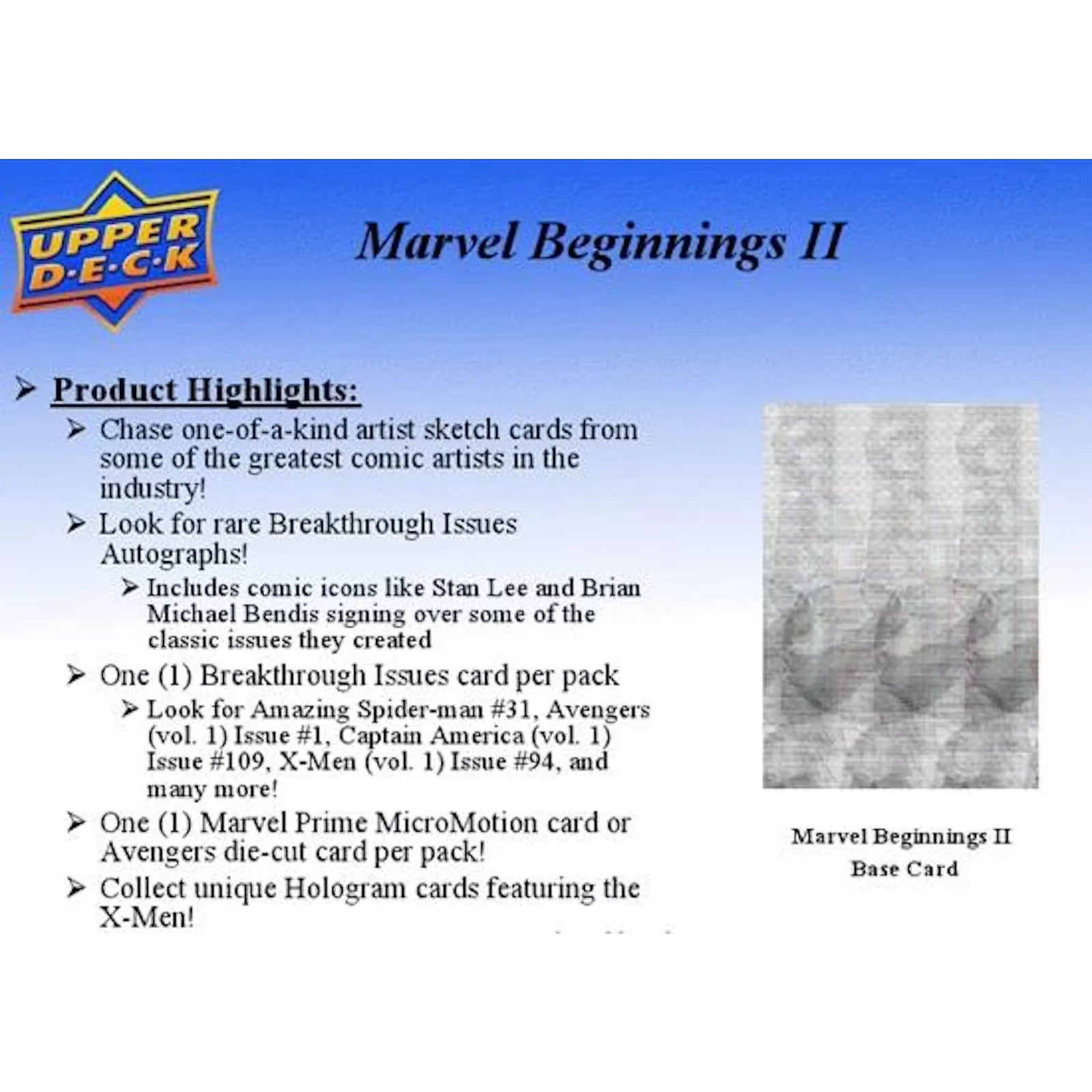 Marvel Beginnings II Trading Cards Hobby Box (2012 Upper Deck) (Ships Sealed Only)