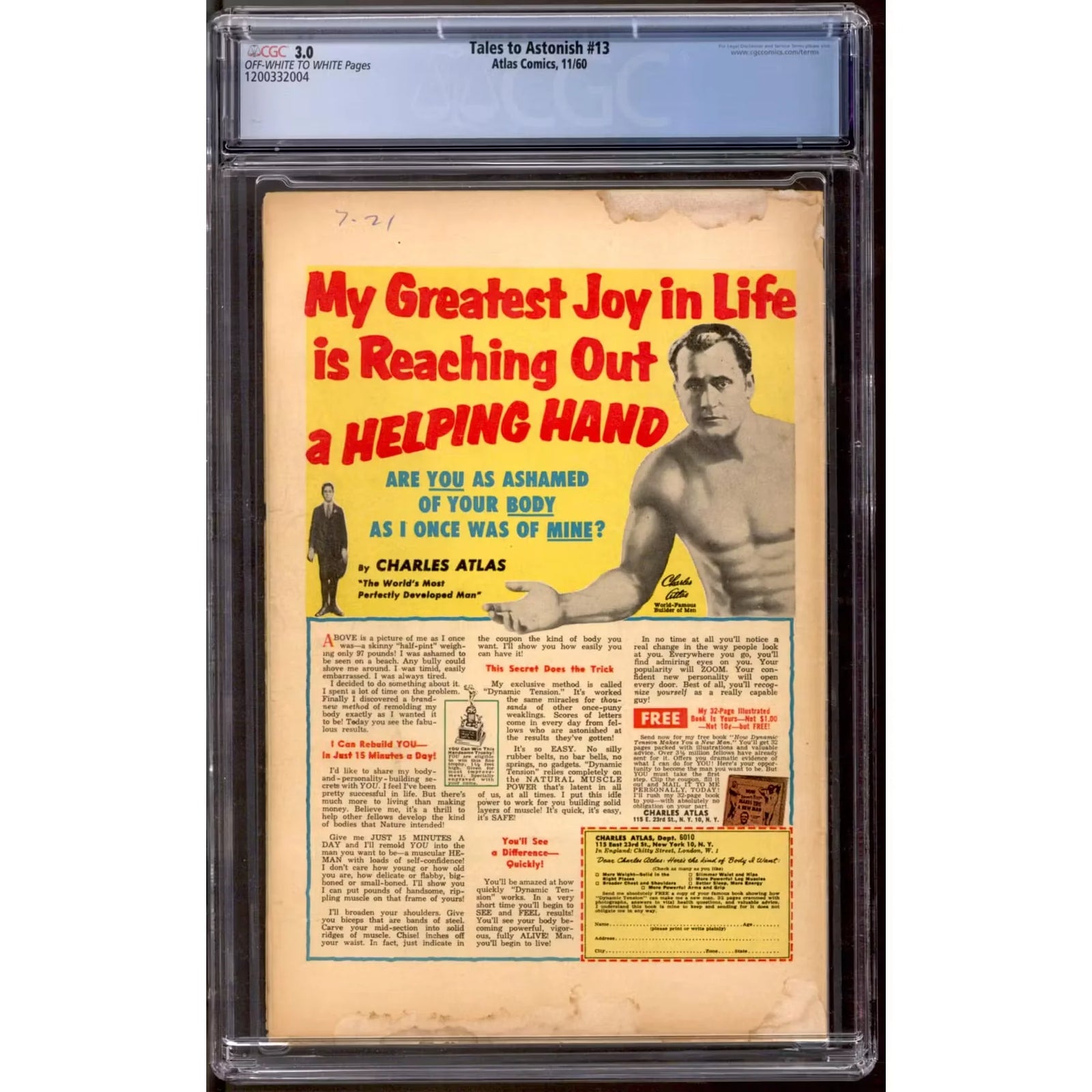 Tales to Astonish #13 CGC 3.0 (OW-W) | Hulk Key Issue