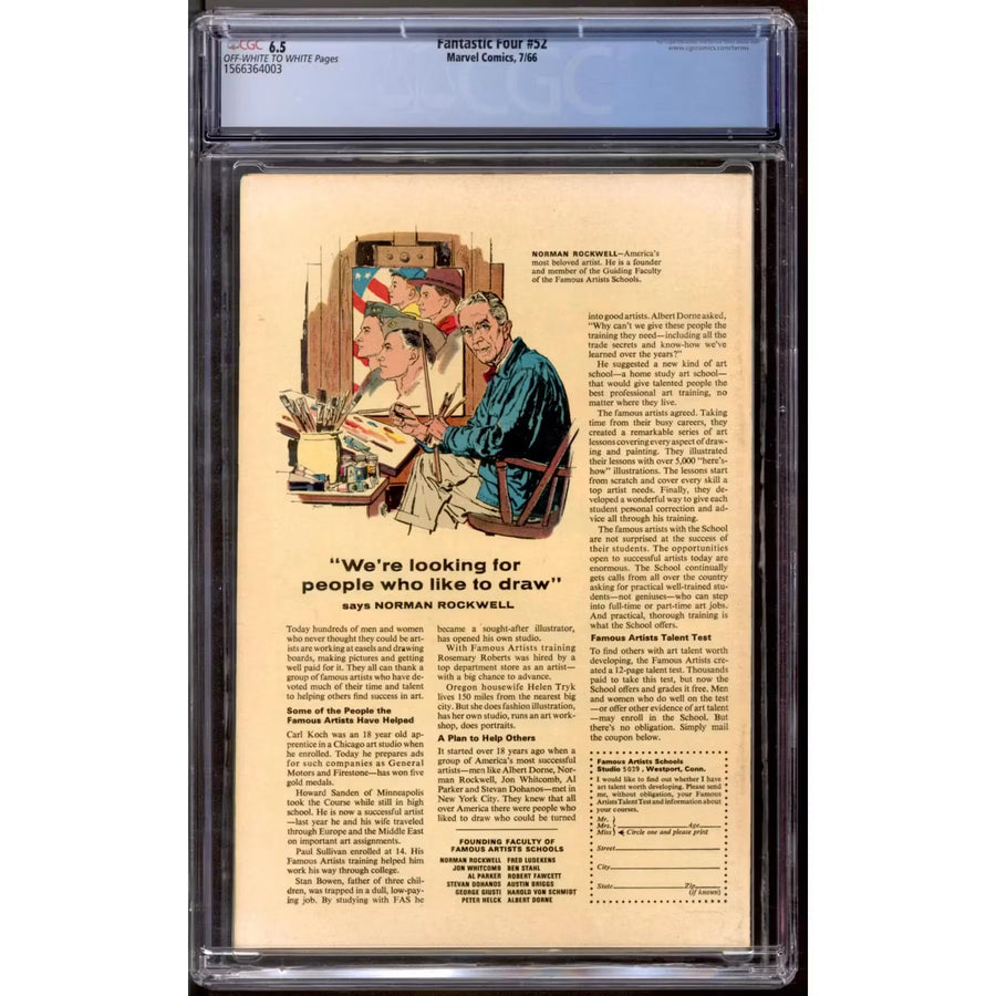 Fantastic Four #52 CGC 6.5 (OW-W) | Graded Comic