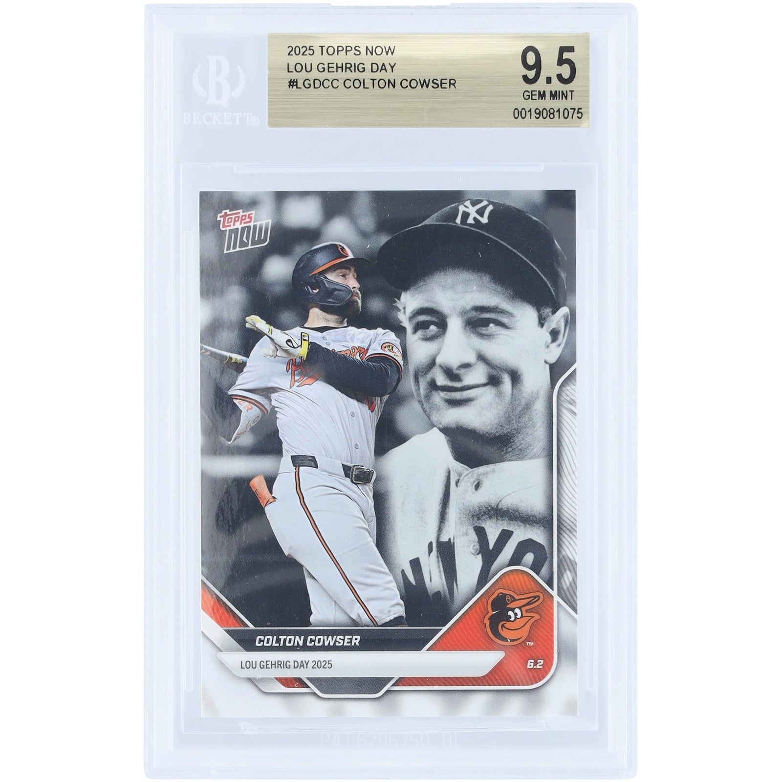 Colton Cowser Baltimore Orioles 2025 Topps Now Lou Gehrig Day LGD - CC BGS Authenticated 9.5 Card - The Ballers Bank