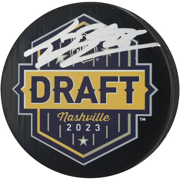 Connor Bedard Chicago Blackhawks Autographed Fanatics Authentic 2023 NHL Draft Hockey Puck - The Ballers Bank