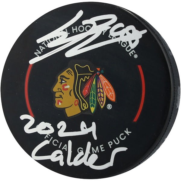 Connor Bedard Chicago Blackhawks Autographed Fanatics Authentic Official Game Puck with "2024 Calder" Inscription - The Ballers Bank