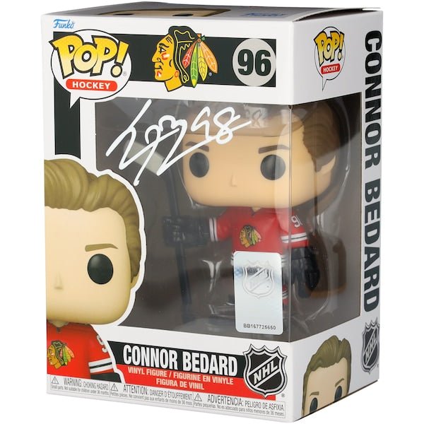 Connor Bedard Chicago Blackhawks Autographed Fanatics Authentic Red Jersey Funko Pop! Vinyl Figure - The Ballers Bank