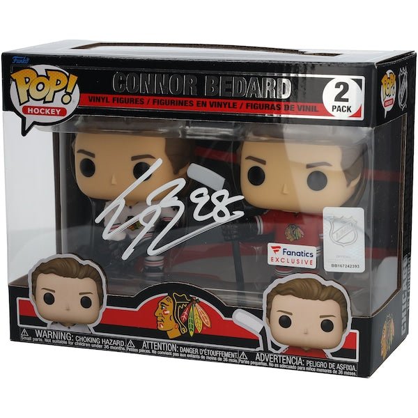 Connor Bedard Chicago Blackhawks Autographed Fanatics Authentic Two - Pack Funko Pop! Vinyl Figure - The Ballers Bank