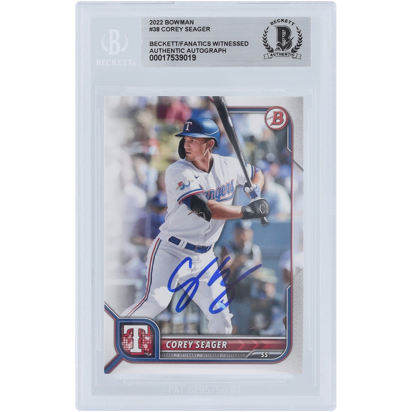Corey Seager Texas Rangers Autographed 2022 Bowman 38 Beckett Fanatics Witnessed Authenticated Card - The Ballers Bank