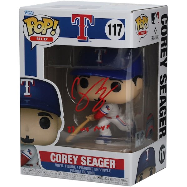 Corey Seager Texas Rangers Autographed Fanatics Authentic Funko Pop! Vinyl Figurine with "23 WS MVP" Inscription - The Ballers Bank