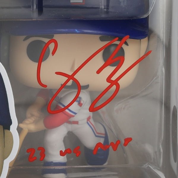 Corey Seager Texas Rangers Autographed Fanatics Authentic Funko Pop! Vinyl Figurine with "23 WS MVP" Inscription - The Ballers Bank