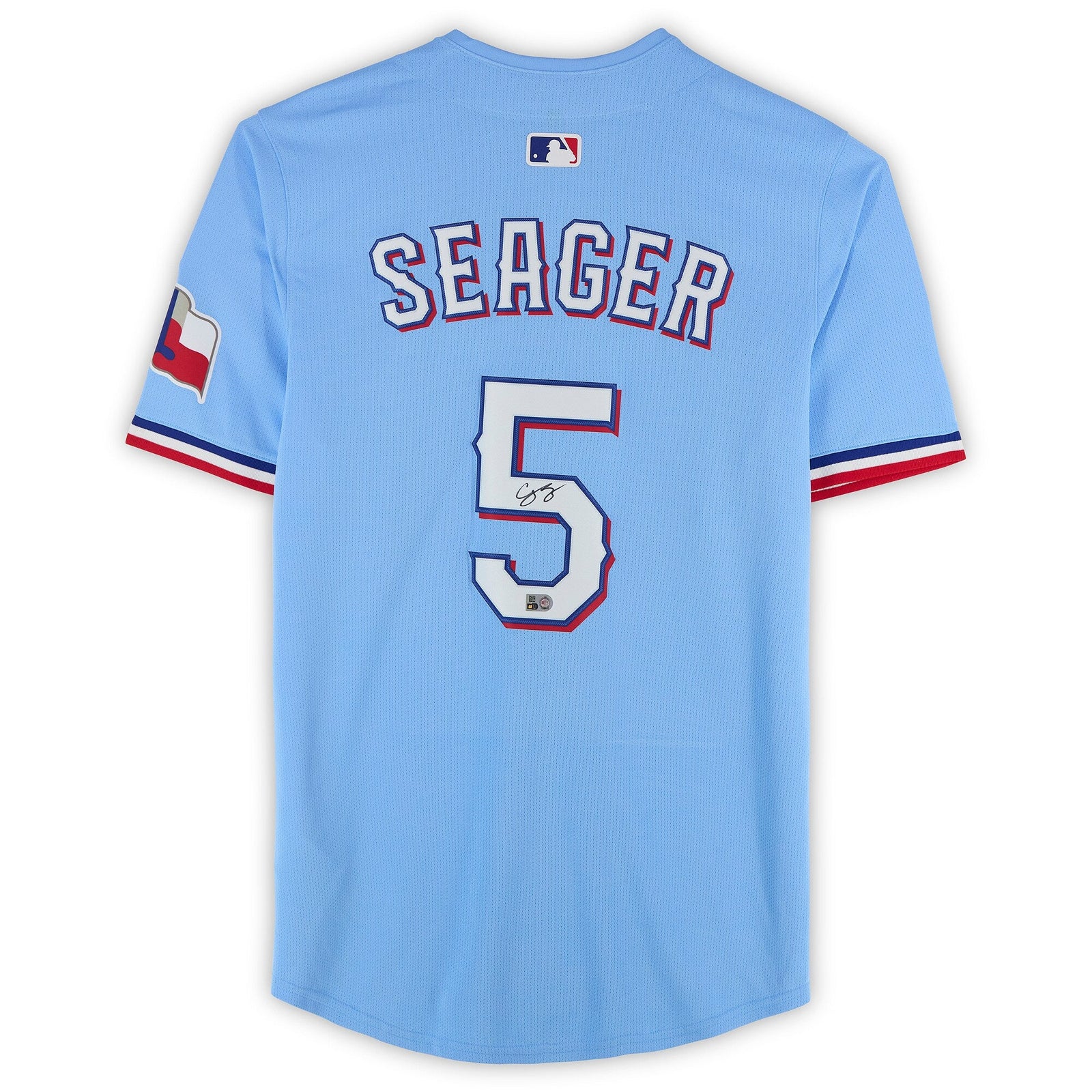 Corey Seager Texas Rangers Autographed Fanatics Authentic Light Blue Nike Replica Jersey - The Ballers Bank