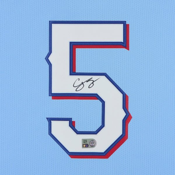 Corey Seager Texas Rangers Autographed Fanatics Authentic Light Blue Nike Replica Jersey - The Ballers Bank