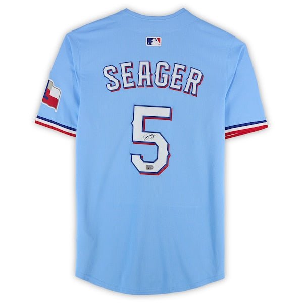 Corey Seager Texas Rangers Autographed Fanatics Authentic Light Blue Nike Replica Jersey - The Ballers Bank
