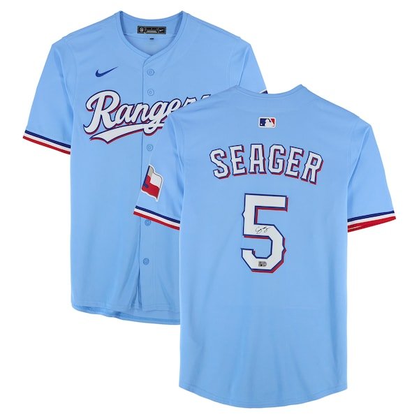 Corey Seager Texas Rangers Autographed Fanatics Authentic Light Blue Nike Replica Jersey - The Ballers Bank