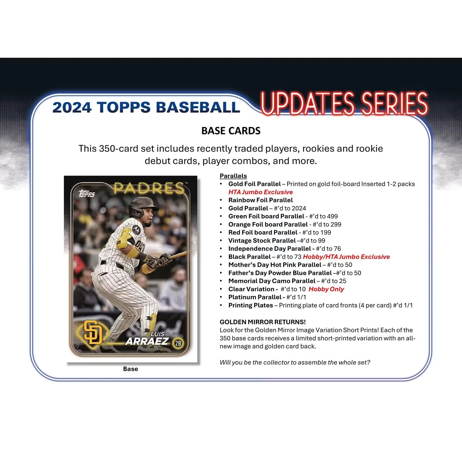 2024 Topps Update Series Baseball Hobby Jumbo 6-Box Case (Ships Sealed Only)