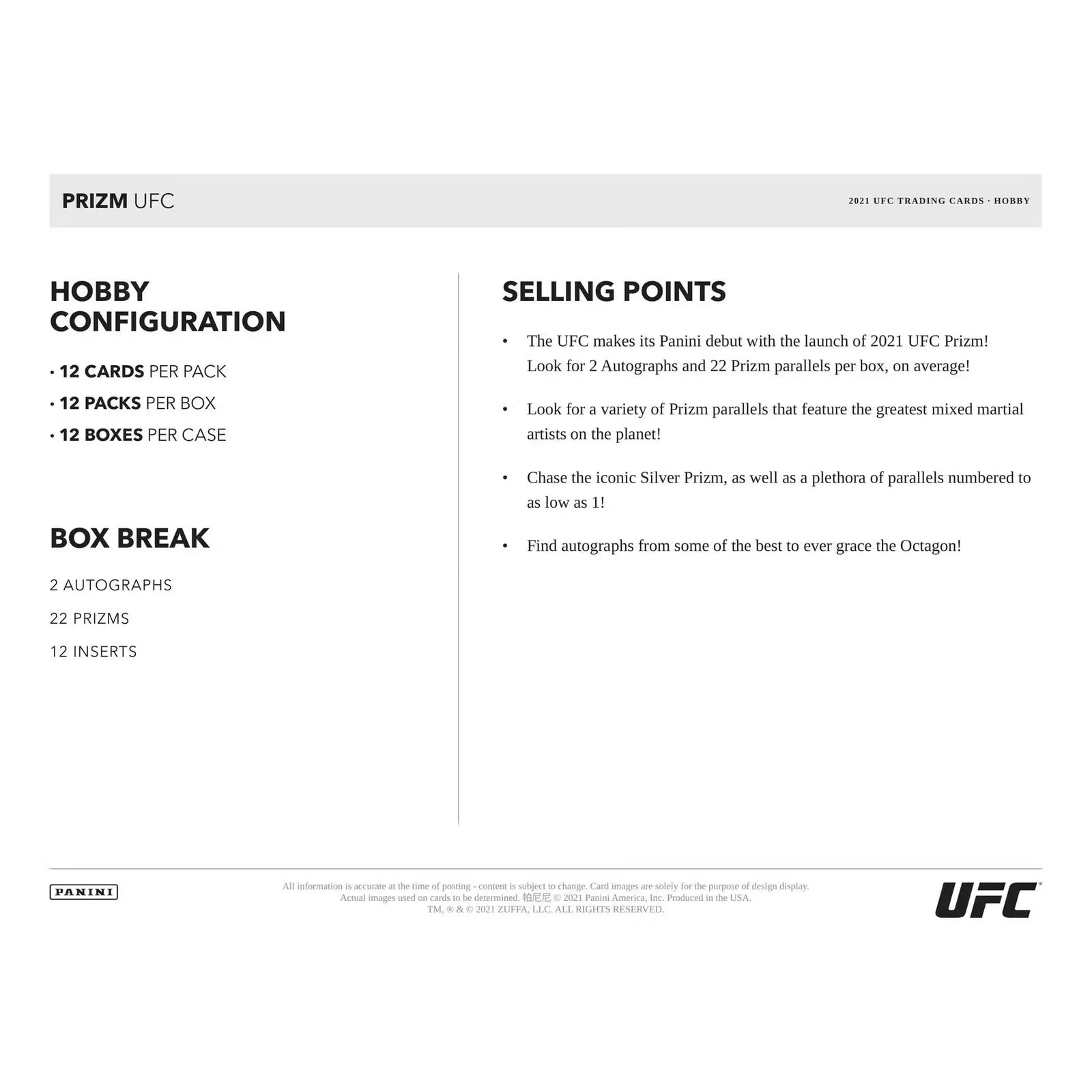 2021 Panini Prizm UFC Hobby Box | Two Autographs (Ships Sealed Only)