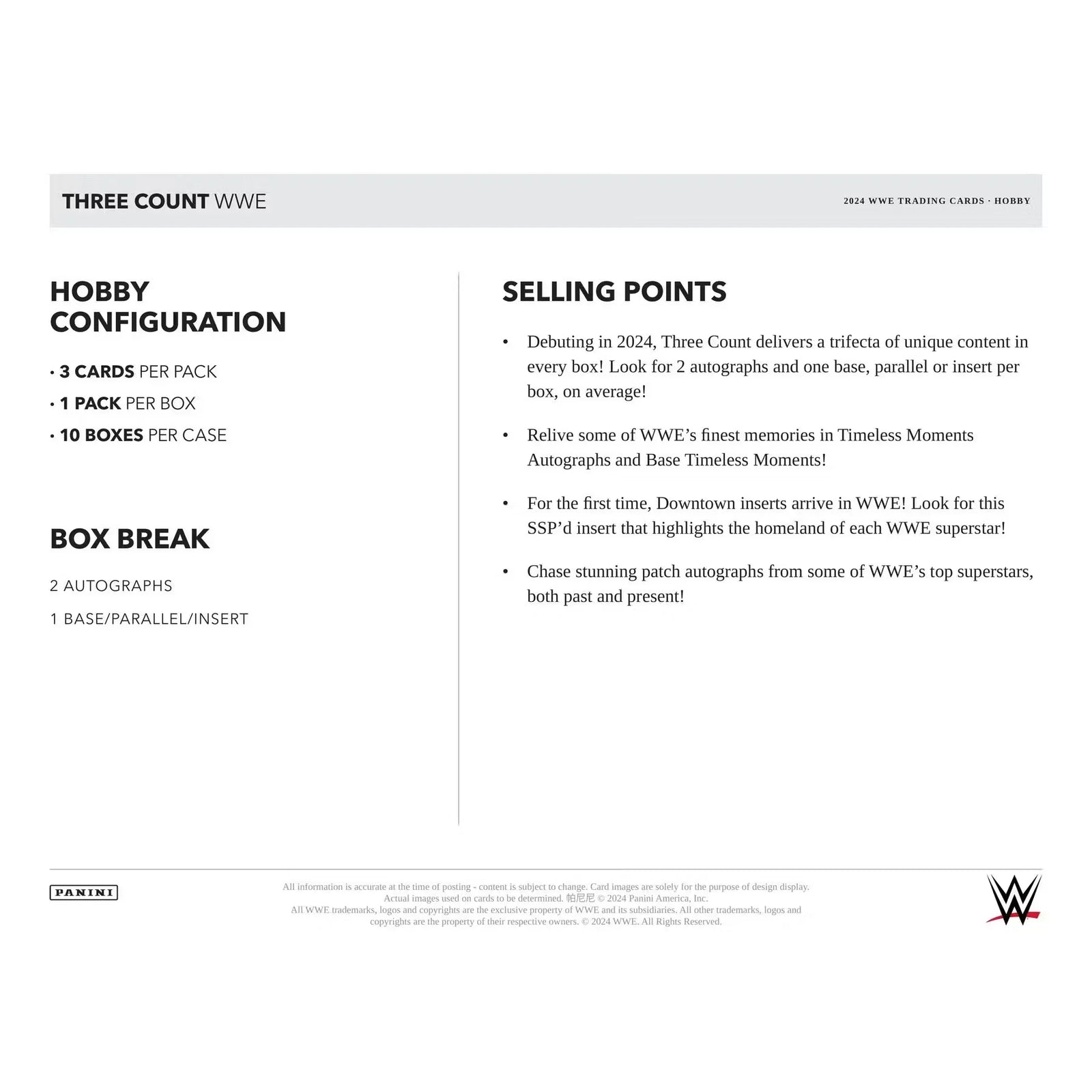 2024 Panini Three Count WWE Wrestling Hobby Box (Ships Sealed Only) - D