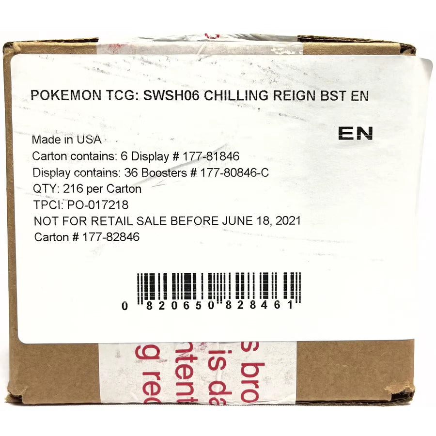Pokemon Sword & Shield Chilling Reign Booster Case | 6 Boxes (Ships Sealed Only)