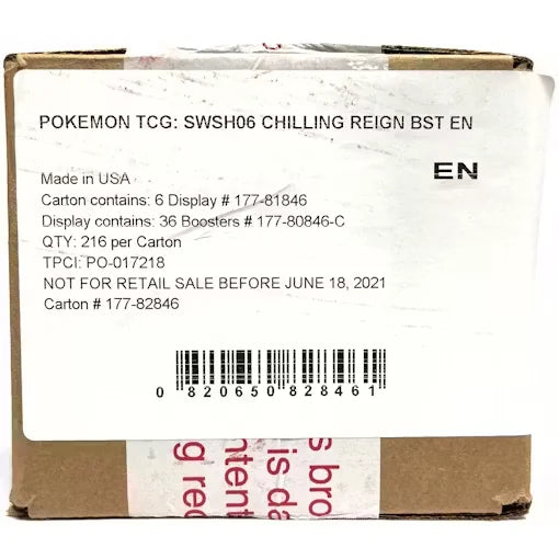 Pokemon Sword & Shield Chilling Reign Booster Case | 6 Boxes (Ships Sealed Only)