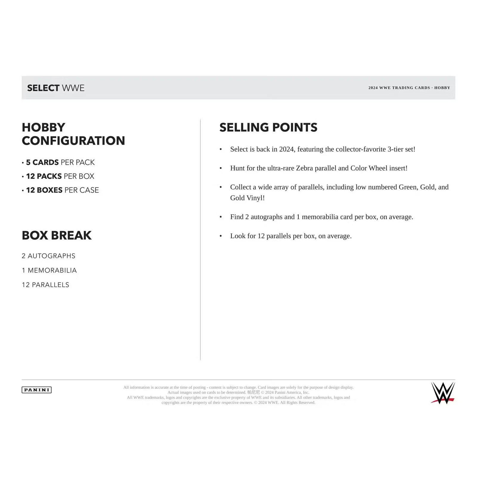 2024 Panini Select WWE Wrestling Hobby 12-Box Case (Ships Sealed Only)
