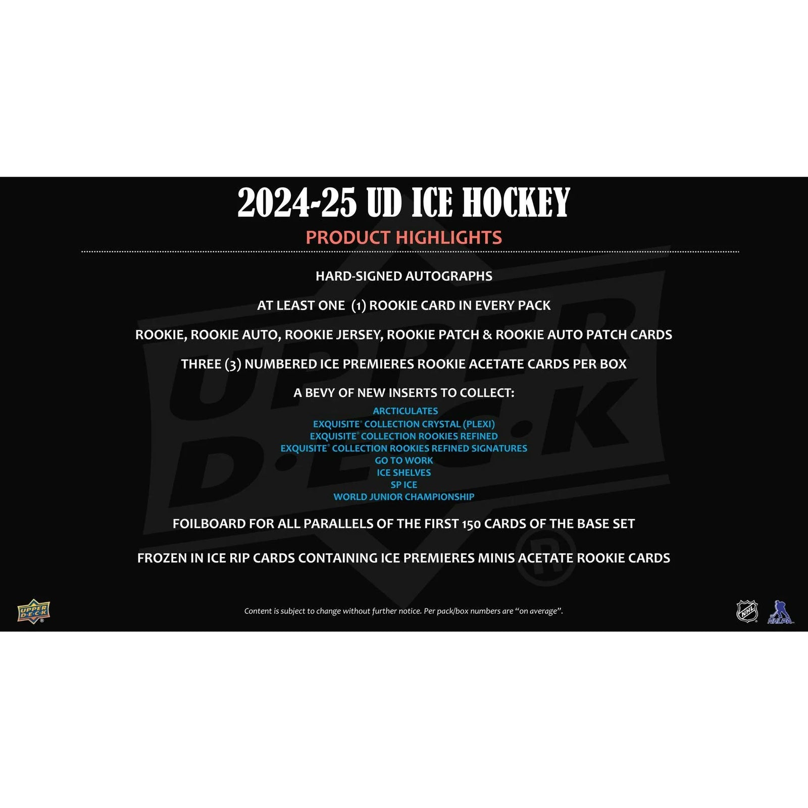DRAFT - New 2024/25 Upper Deck Ice Hockey Hobby 24-Box Case