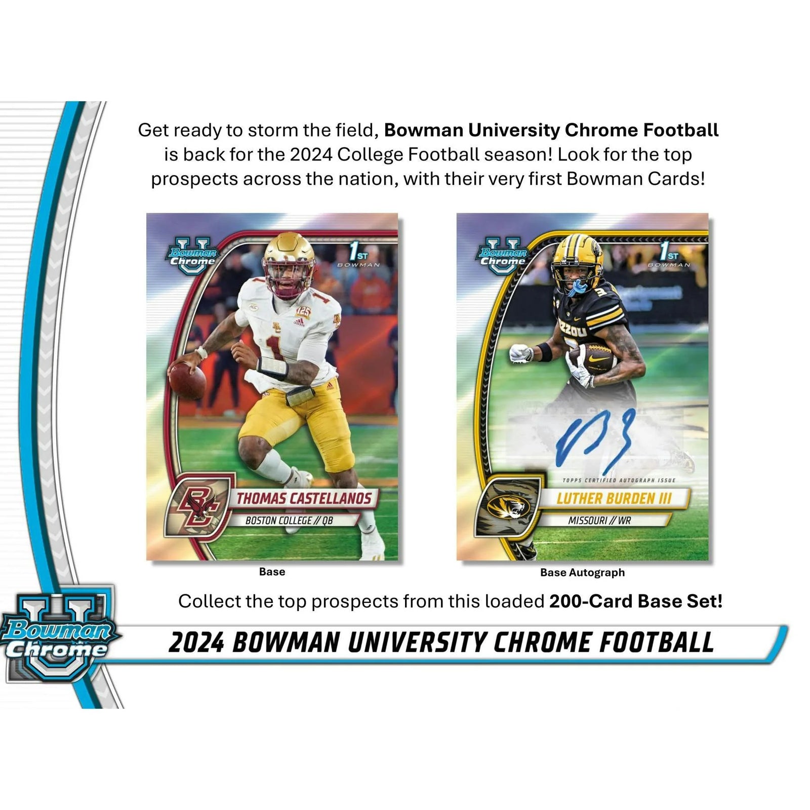 DRAFT - New 2024 Bowman University Chrome Football Blaster 40-Box Case