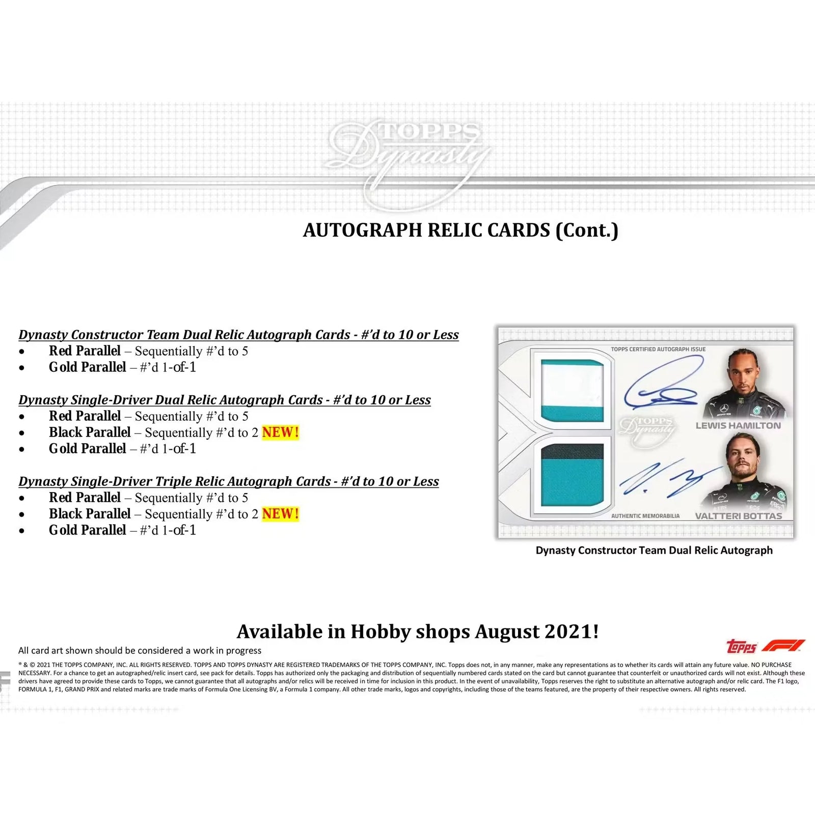 2021 Topps Dynasty Formula 1 Hobby Box | Autographed Relic Cards (Ships Sealed Only)