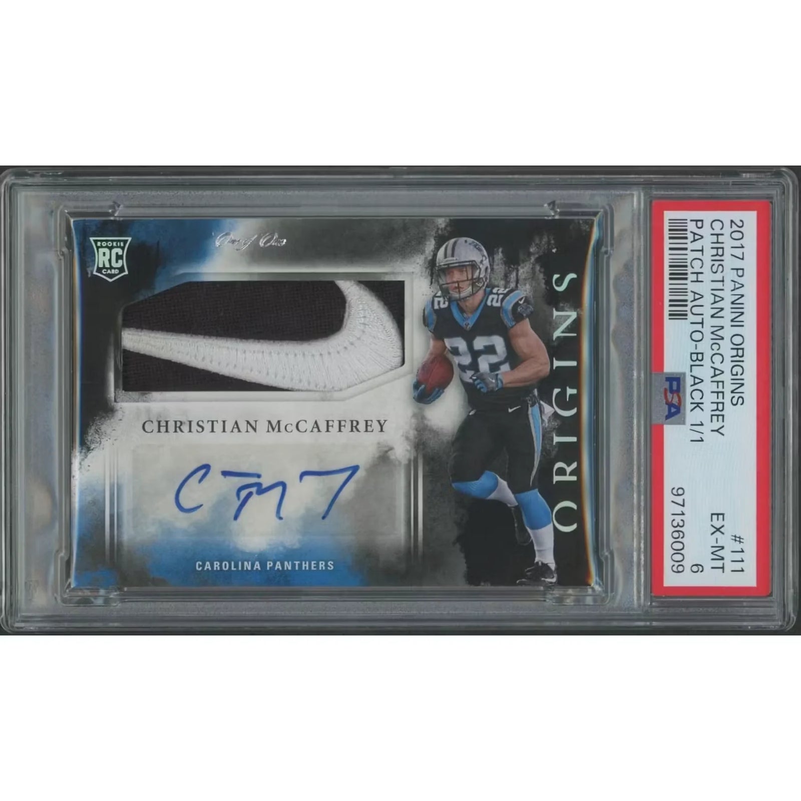 Christian McCaffrey Signed 2017 Panini Origins Rookie Card | PSA 6 Black #1/1