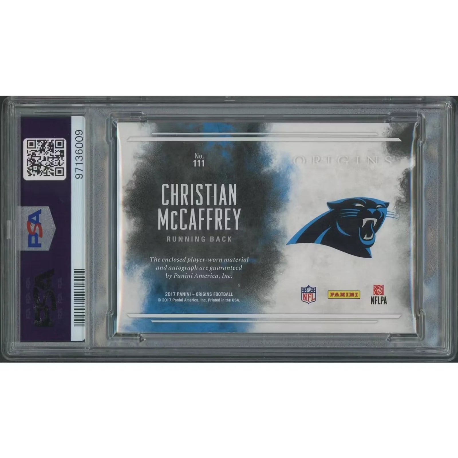 Christian McCaffrey Signed 2017 Panini Origins Rookie Card | PSA 6 Black #1/1