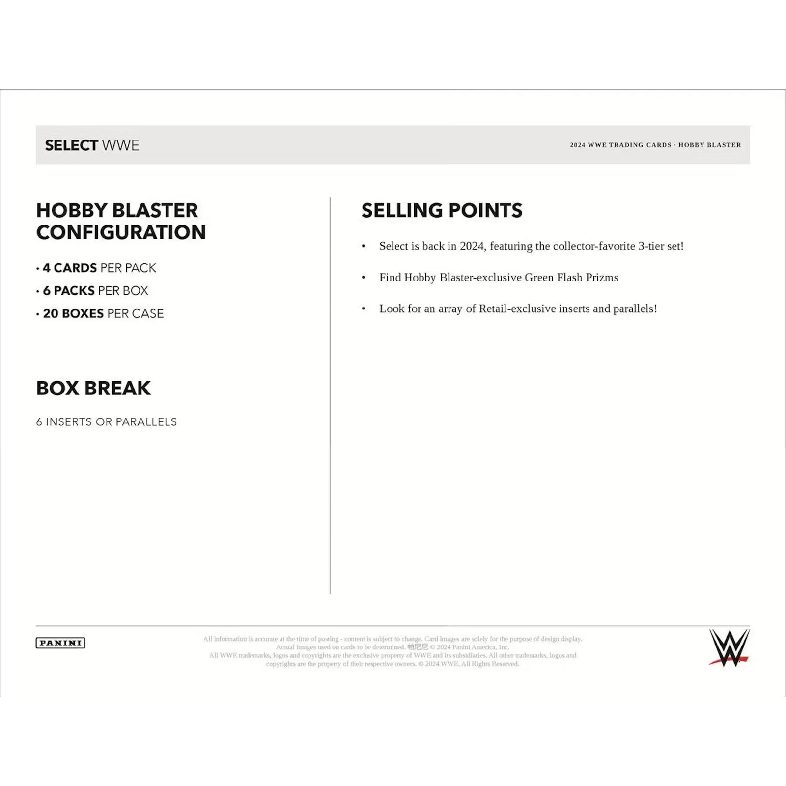 2024 Panini Select WWE Wrestling Blaster Hobby 20-Box Case (Ships Sealed Only) - D