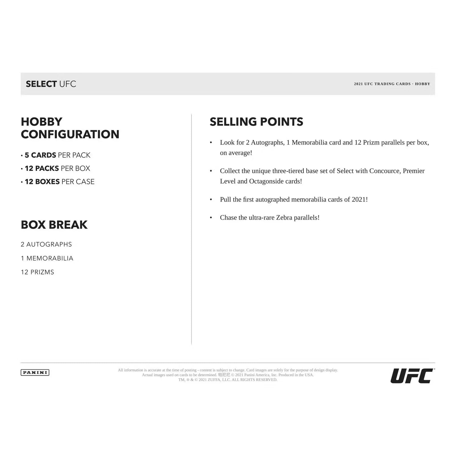 2021 Panini UFC Select Hobby Box | Two Autographs + Memorabilia (Ships Sealed Only) - D