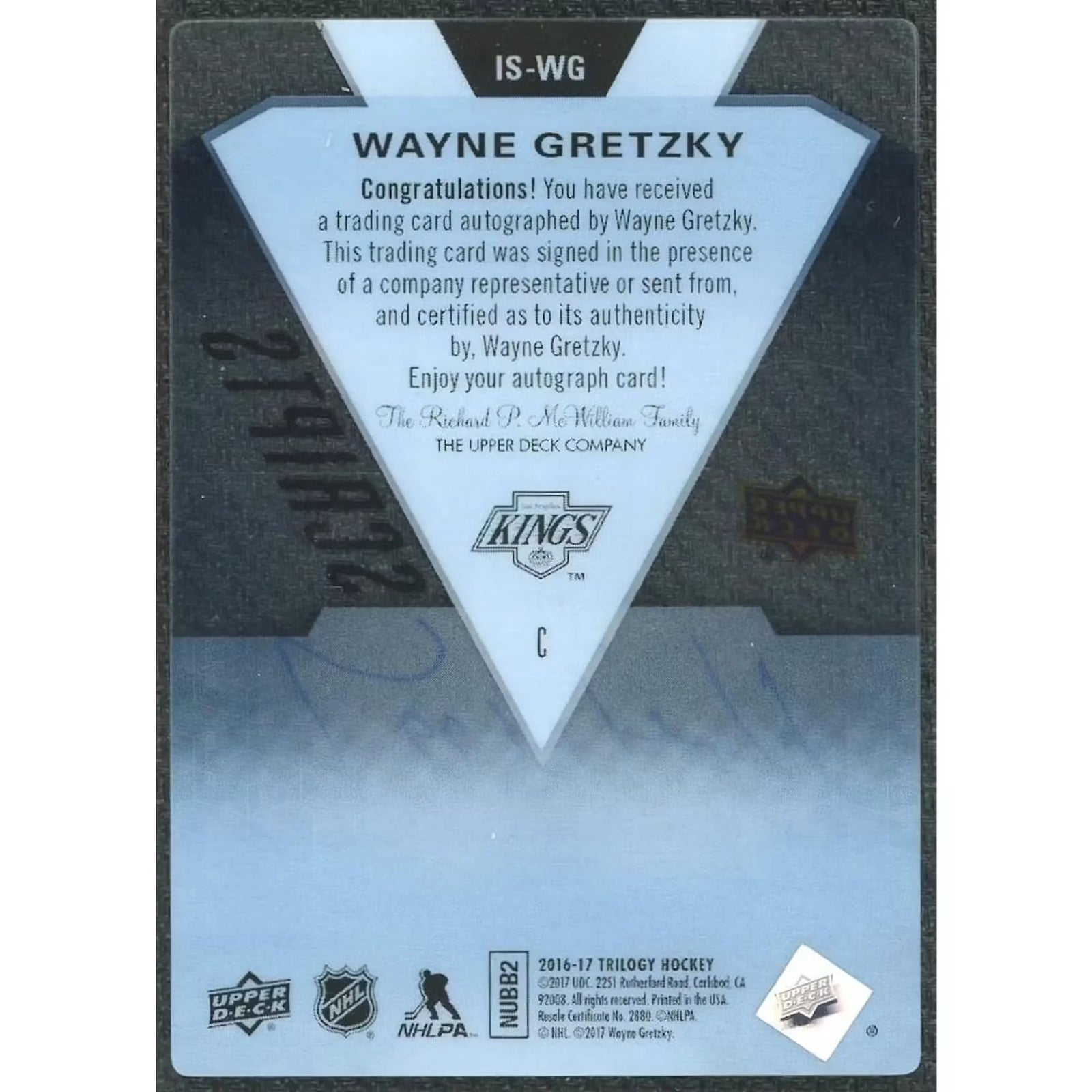 Wayne Gretzky Signed 2016-17 Upper Deck Trilogy Card | Scripts Auto