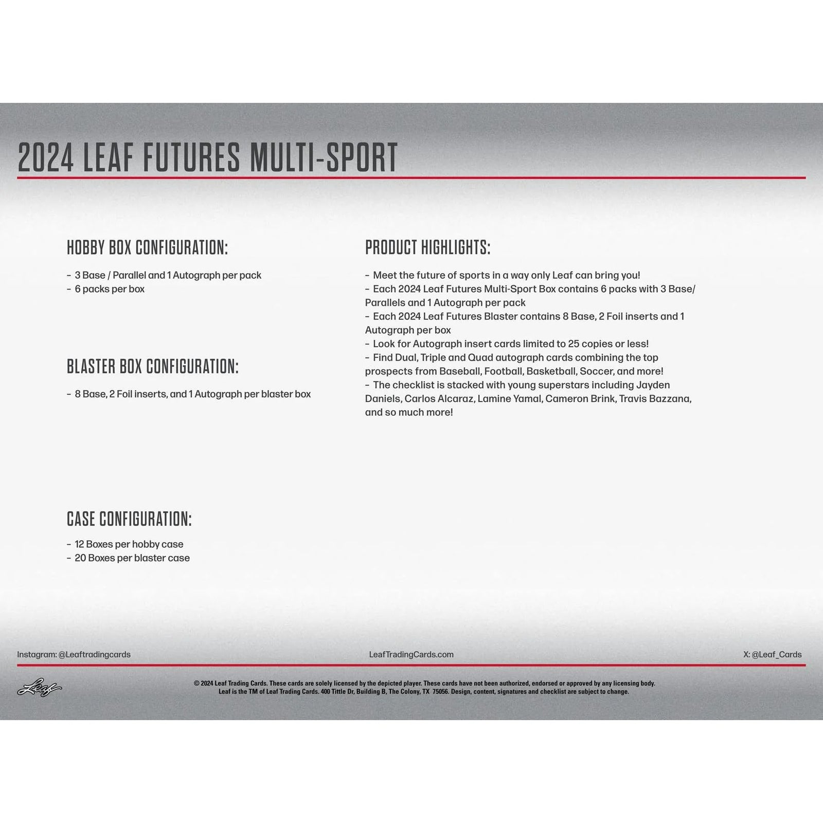 DRAFT - 2024 Leaf Futures Multisport Hobby Box | SKU BV2A0WHAJH