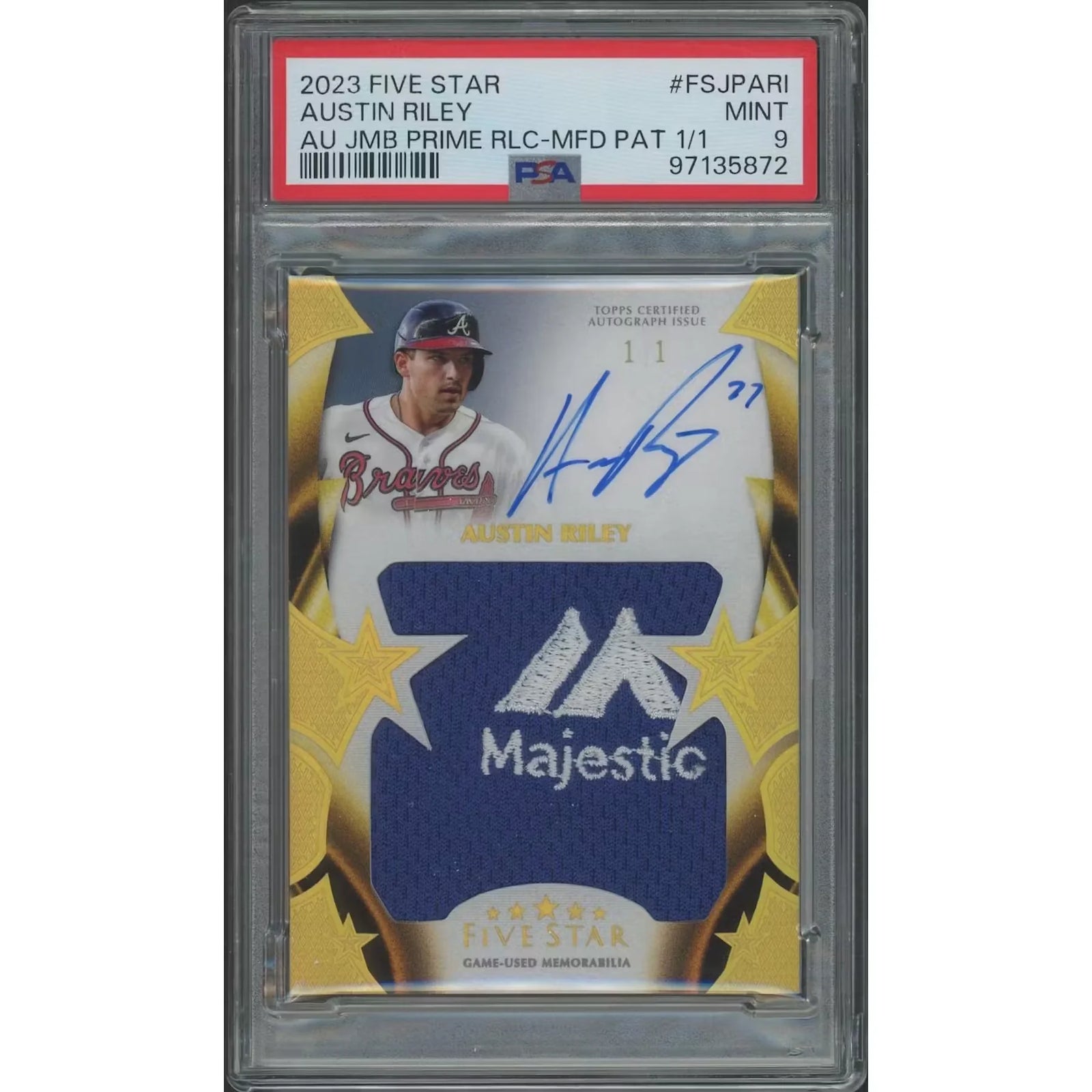 Austin Riley Signed 2023 Topps Five Star Jumbo Prime Patch Auto | PSA 9 Mint #1