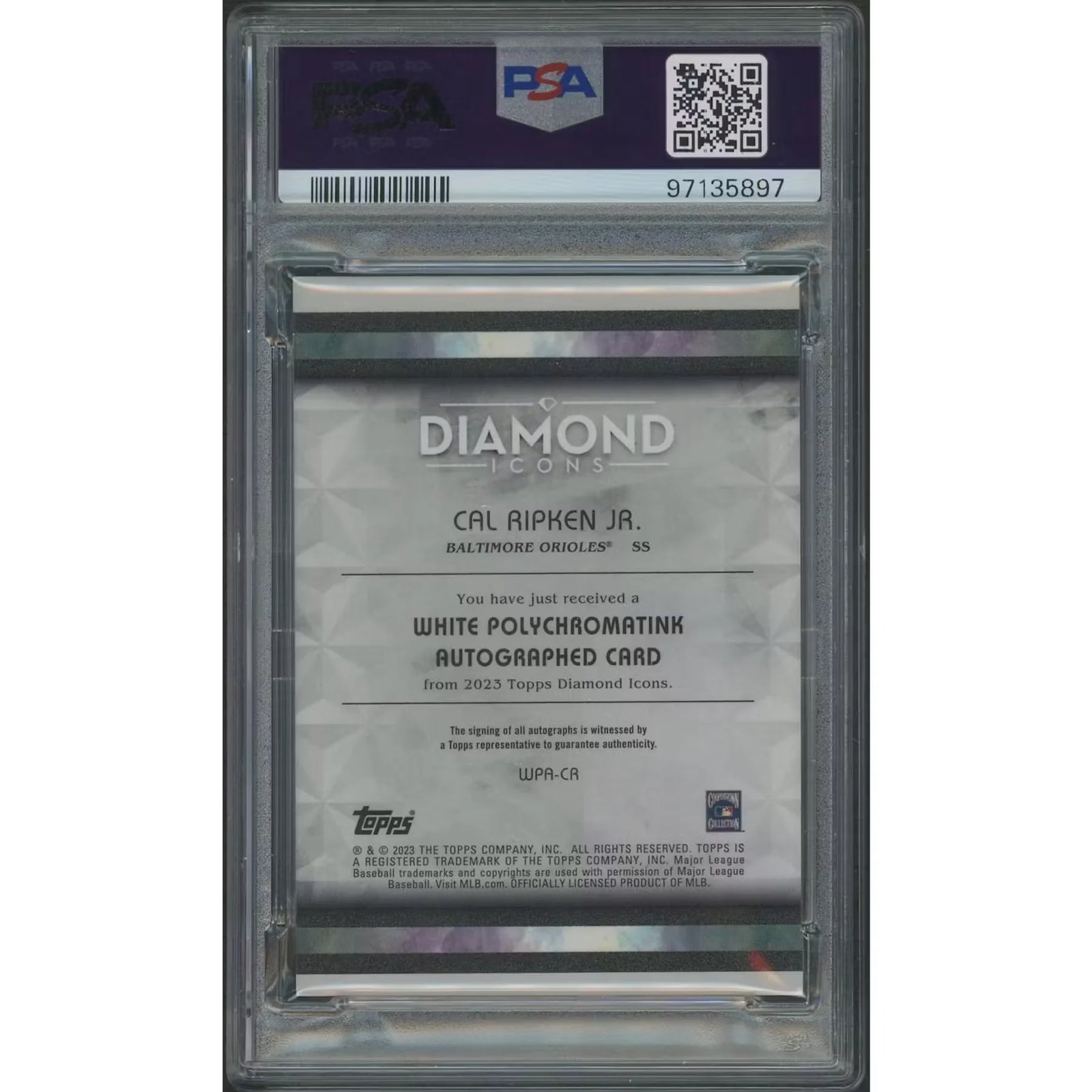 Cal Ripken Jr Signed 2023 Topps Diamond Icons #4 Card | PSA 9 Purple Ink