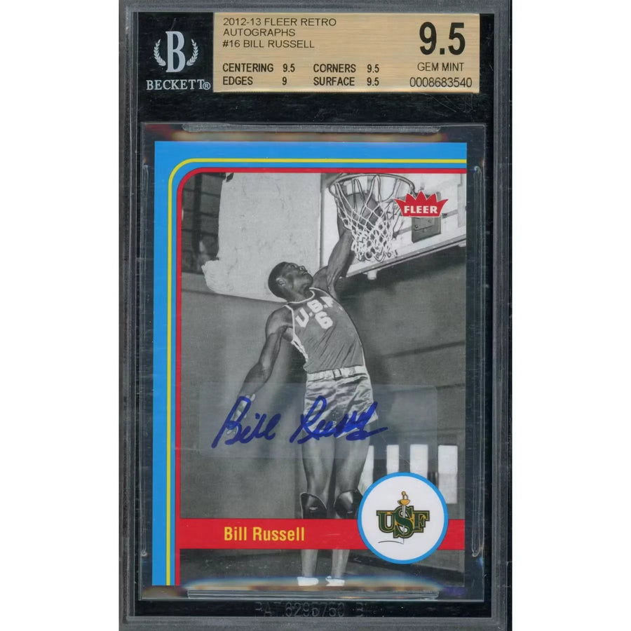 Bill Russell Signed 2012-13 Fleer Retro Card #16 | BGS 9.5