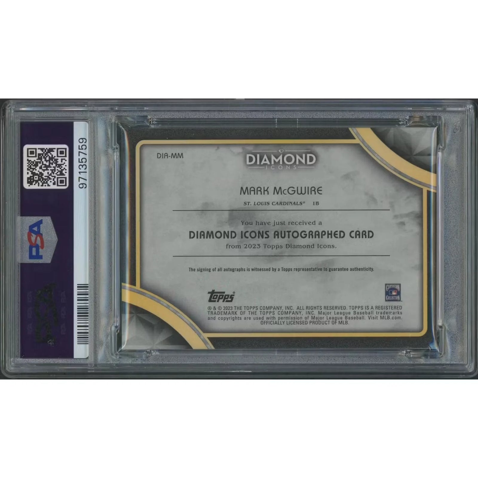 Mark McGwire Signed 2023 Topps Diamond Icons #1 Card | Gold Auto 1/1 PSA 8