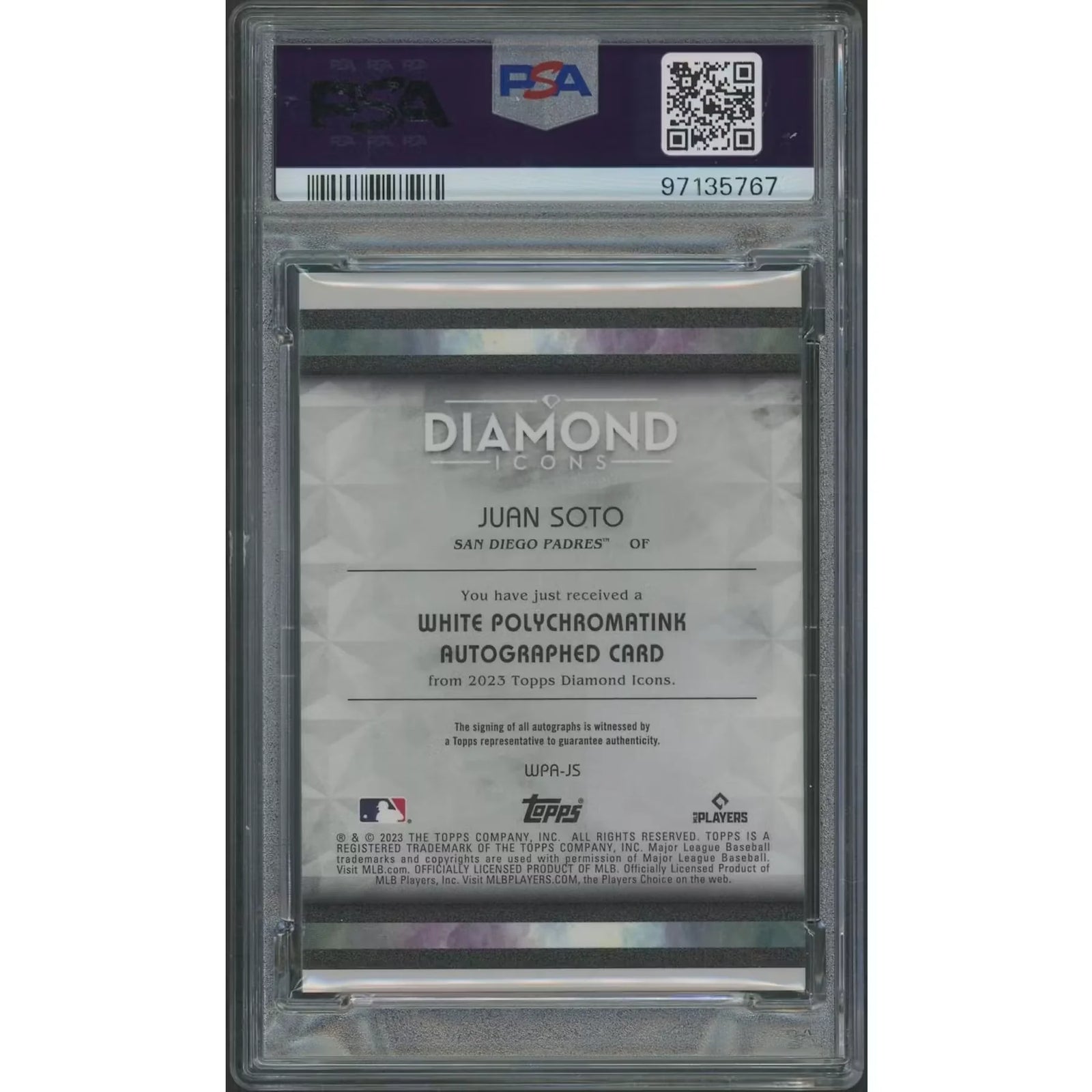 Juan Soto Signed 2023 Topps Diamond Icons #1 Card | PSA 8 1/1