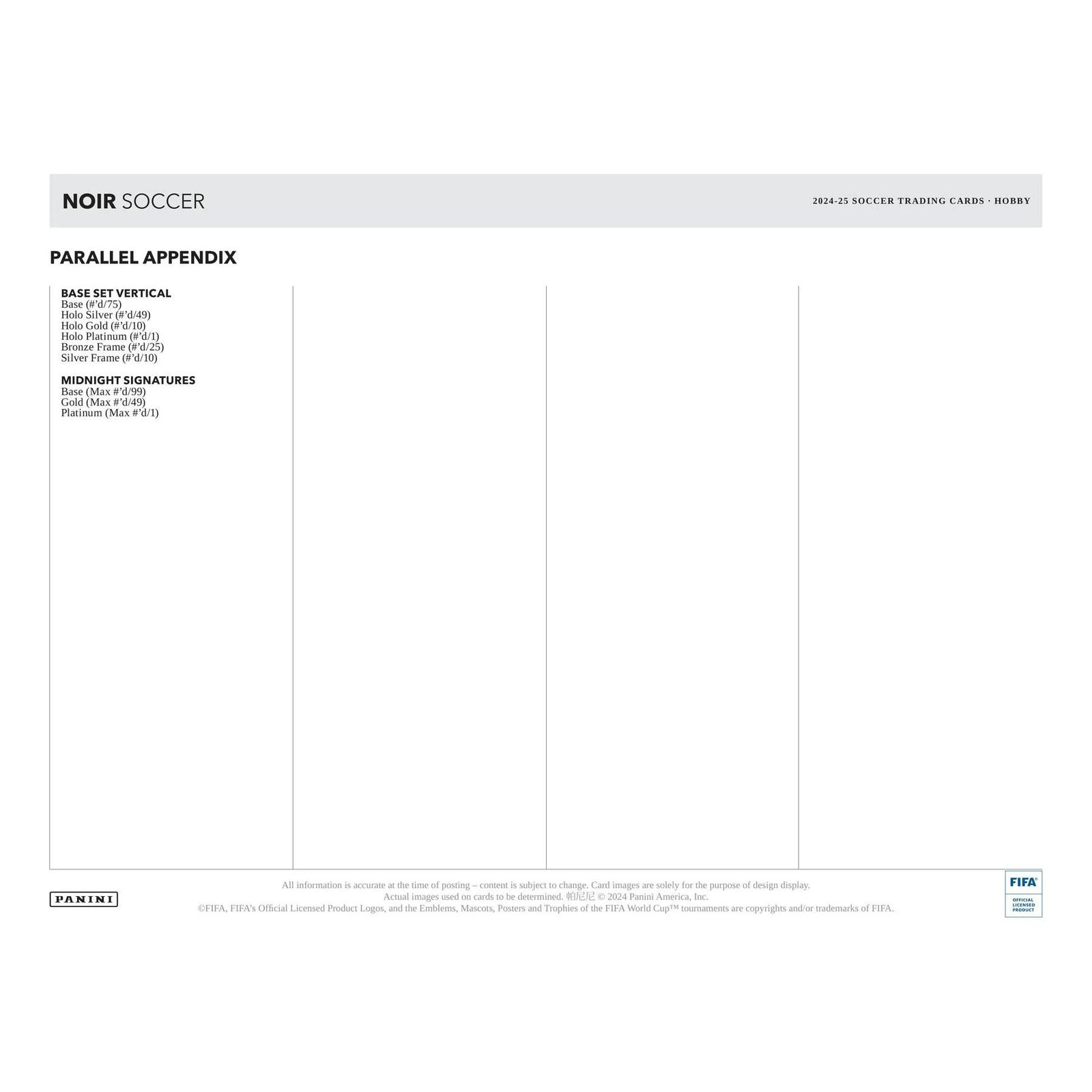DRAFT - 2024/25 Panini Noir Soccer Hobby Box | Premium Edition