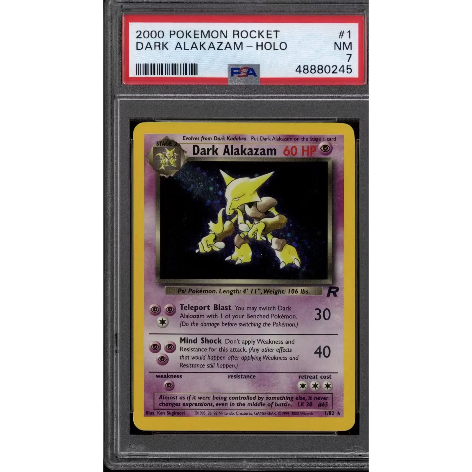 Pokemon Team Rocket Dark Alakazam 1/82 | PSA 7