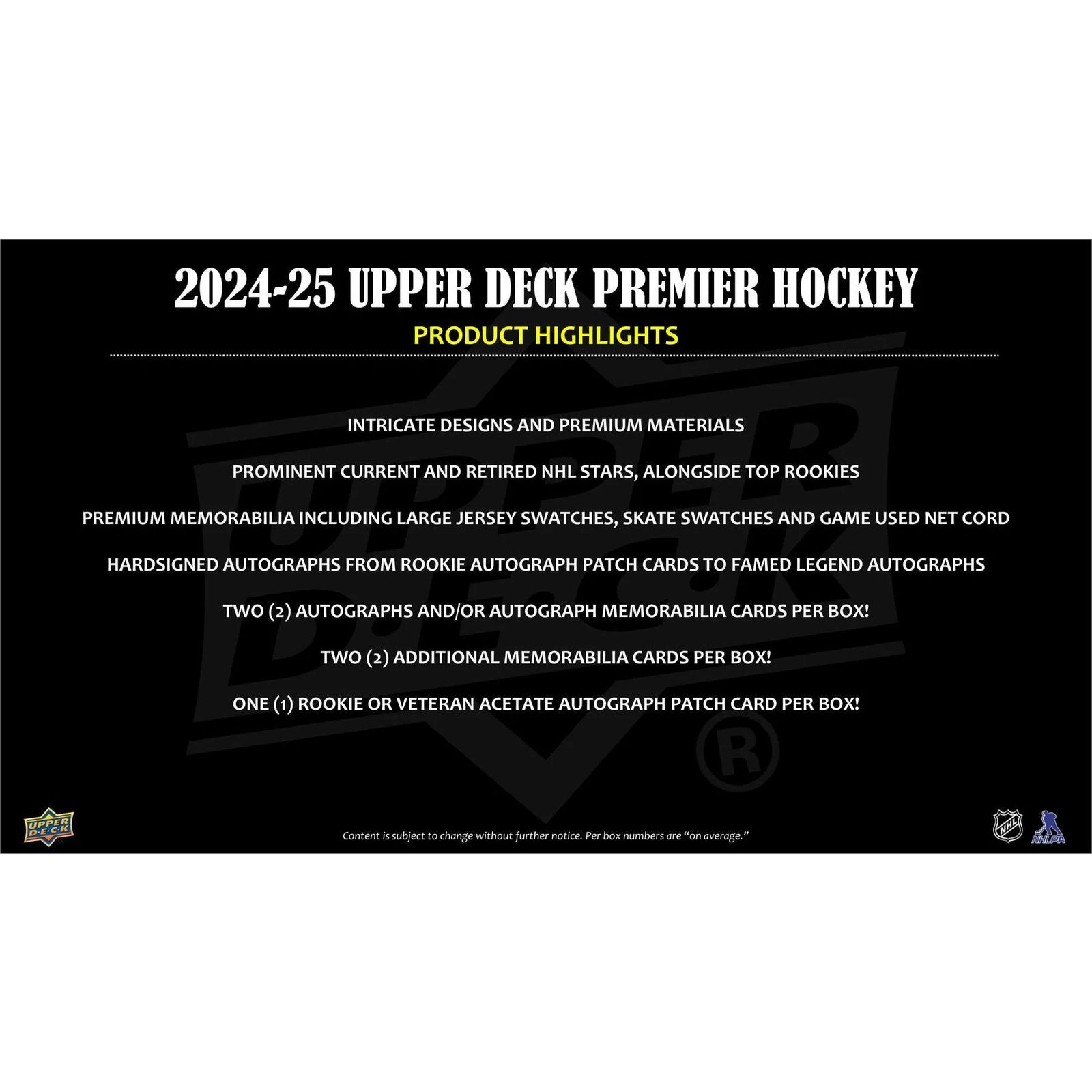 DRAFT - 2024-25 Upper Deck Premier Hockey Hobby Box | dacardworld:BV440WIHYB