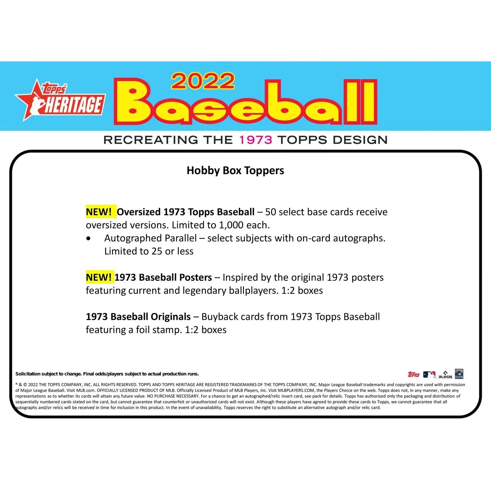 2022 Topps Heritage Baseball Hobby Box (Ships Sealed Only) - D