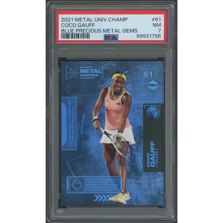 Coco Gauff 2021 Upper Deck Metal Universe Champions #61 | Blue Precious Metal Gems PSA 7