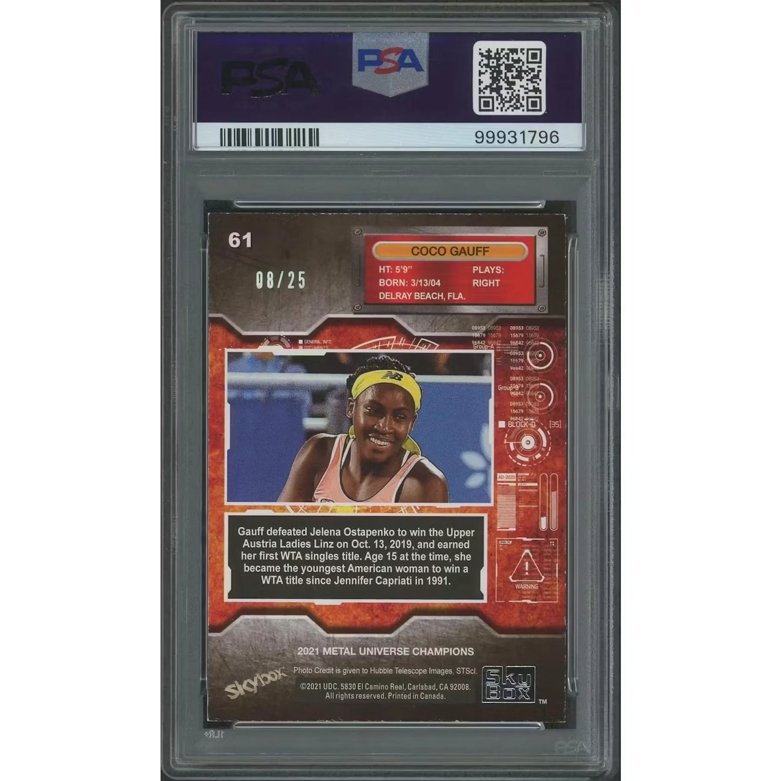Coco Gauff 2021 Upper Deck Metal Universe Champions #61 | Blue Precious Metal Gems PSA 7