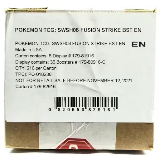 Pokemon Sword & Shield Fusion Strike Booster Case | 6 Boxes, 36 Packs Each (Ships Sealed Only)