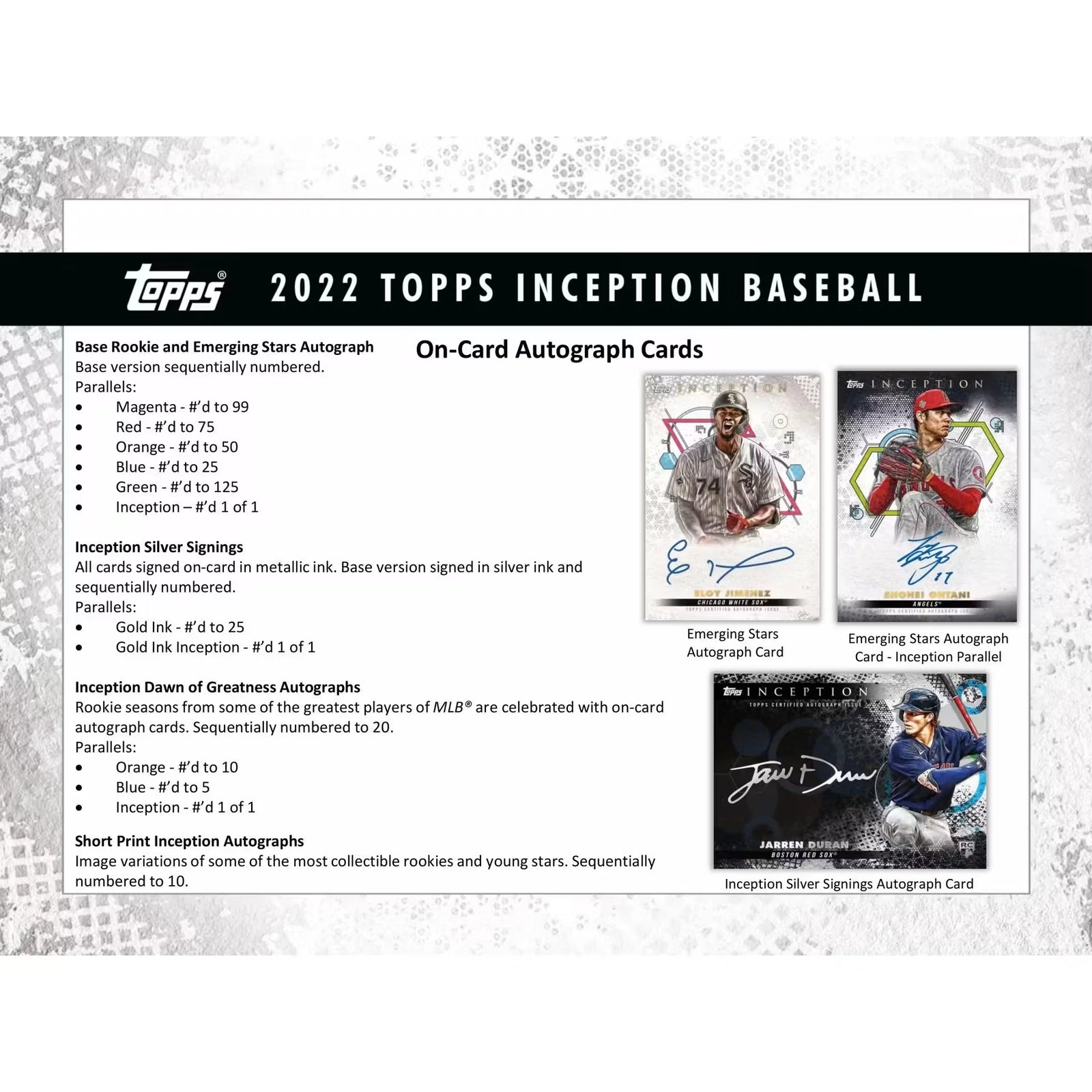 2022 Topps Inception Baseball Hobby 16-Box Case | Autograph Patch Cards (Ships Sealed Only)