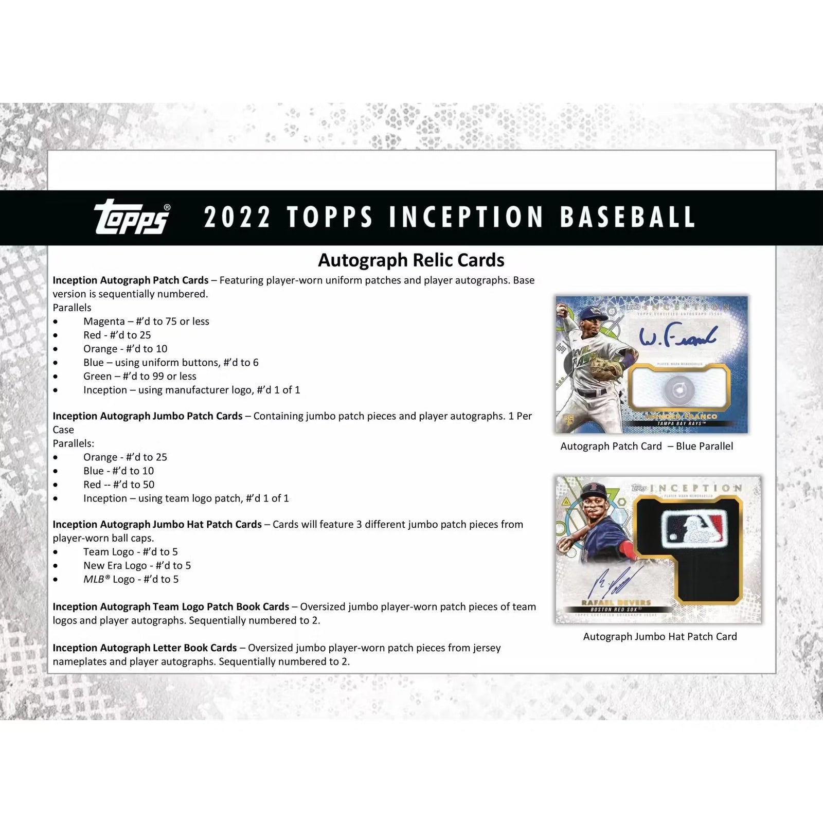 2022 Topps Inception Baseball Hobby 16-Box Case | Autograph Patch Cards (Ships Sealed Only)