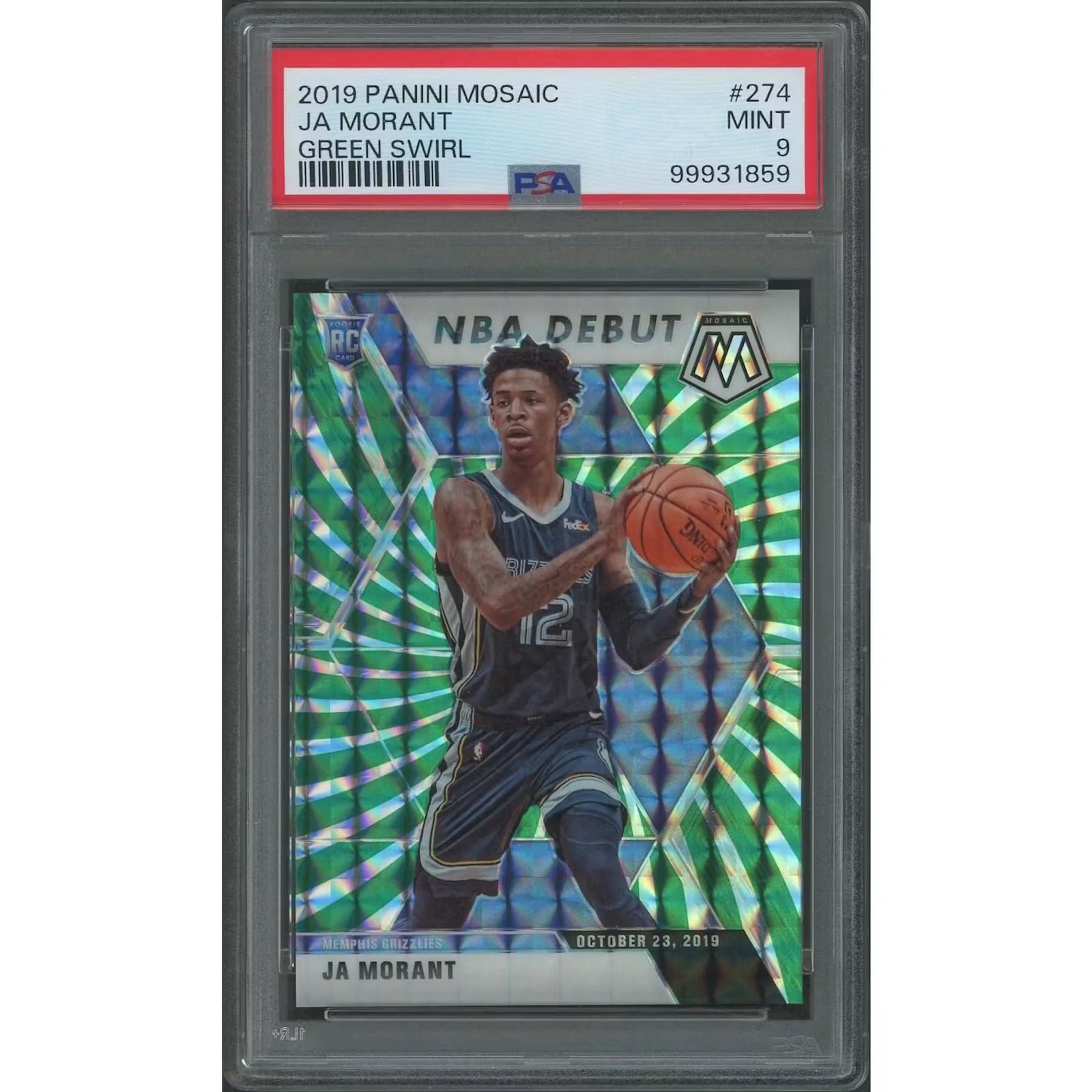 Ja Morant 2019-20 Panini Mosaic #274 Rookie Card | Green Swirl PSA 9