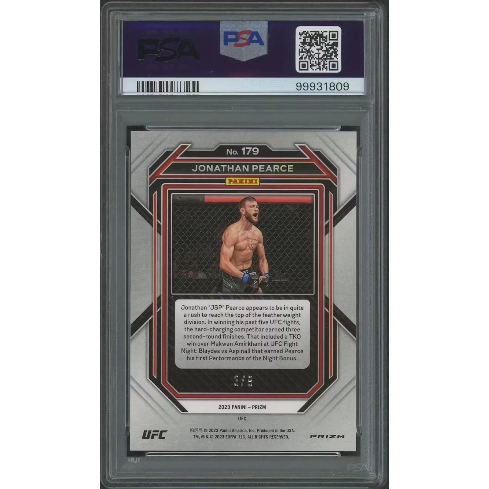 Jonathan Pearce Signed 2023 Panini Prizm UFC Octagon Prizm Rookie Card | PSA 10