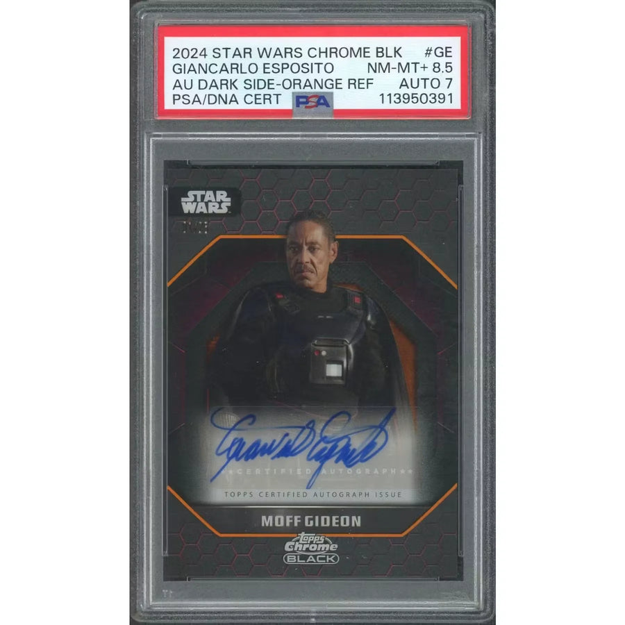 Giancarlo Esposito Signed 2024 Star Wars Chrome Black Card | Orange Refractor PSA 8.5