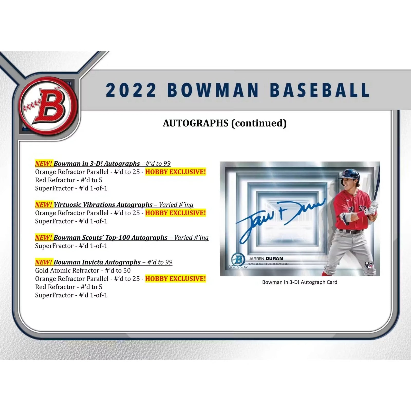 2022 Bowman Baseball Hobby 12-Box Case (Ships Sealed Only) - D