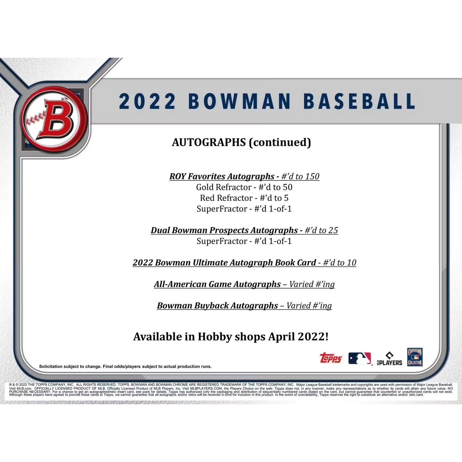 2022 Bowman Baseball Hobby Jumbo 8-Box Case | Prospect & Autograph (Ships Sealed Only)