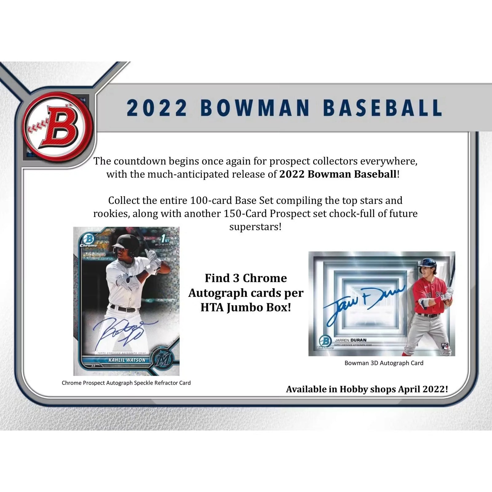 2022 Bowman Baseball Hobby Jumbo 8-Box Case | Prospect & Autograph (Ships Sealed Only)